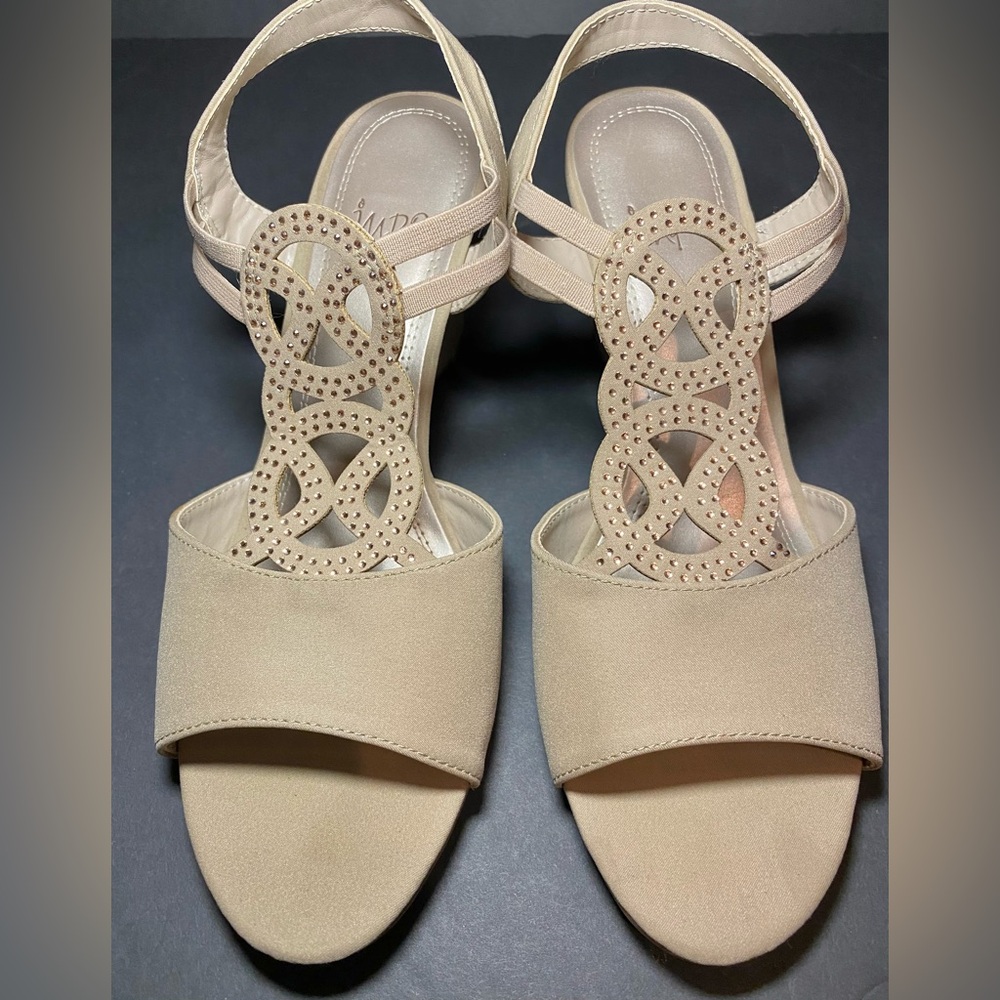 Impo Women's Rhinestone Cutout Wedge Sandals Beige Cream Strappy Size 9M - Picture 6 of 6